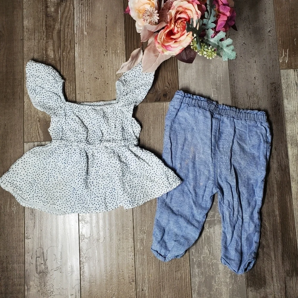 Girls 2T Outfit Polka Dot Top Linen Chambray Bottoms | Old Navy & Tahari | 2pc